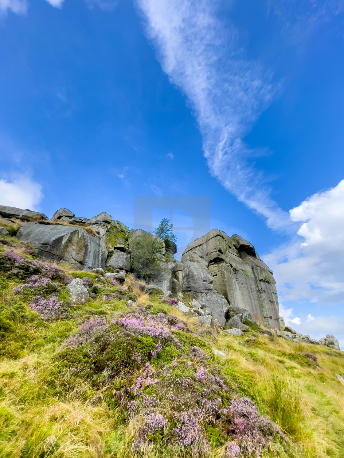 "Ilkley Moor, Rock Outcrop overlooking Ilkley." stock image