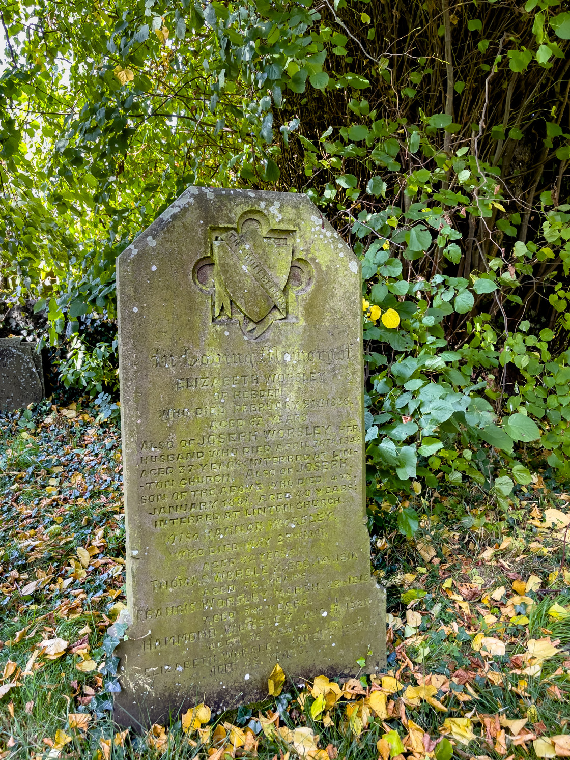 "Headstone, Worsley Family, St Peter’s Church, Hebden, Yorkshire Dales." stock image