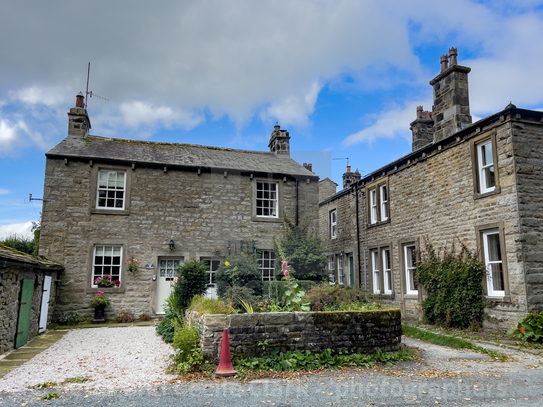 "Hebden, stone built cottages" stock image