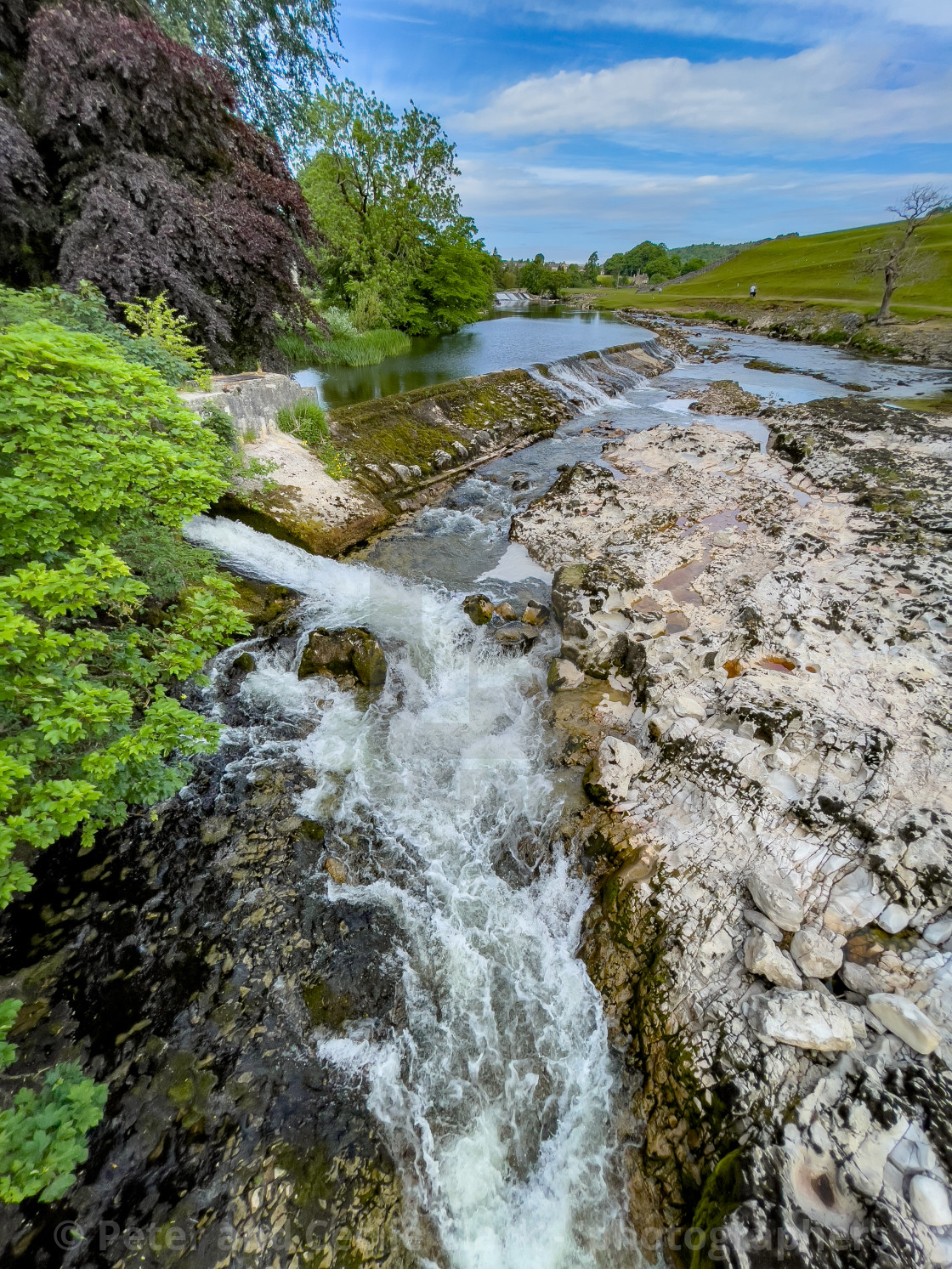 "The River Wharfe at Linton Falls in the Yorkshire Dales." stock image