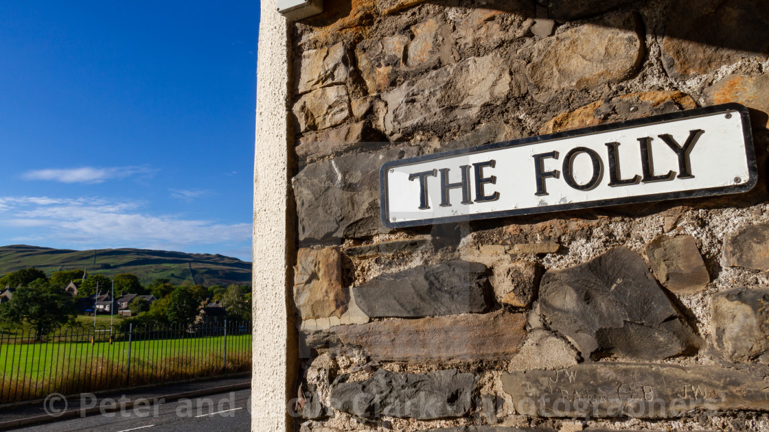 "The Folly, Street Sign, Sedbergh." stock image