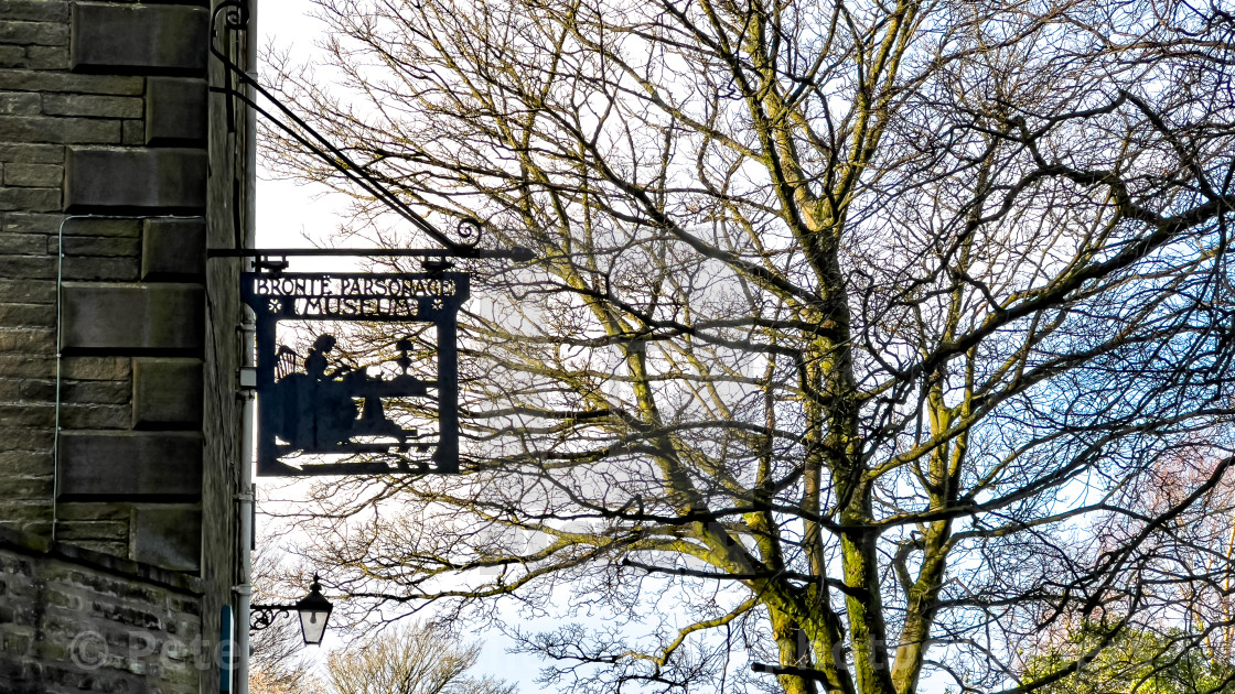 "Bronte Parsonage, Haworth, Bronte Country, Yorkshire. Hanging sign." stock image