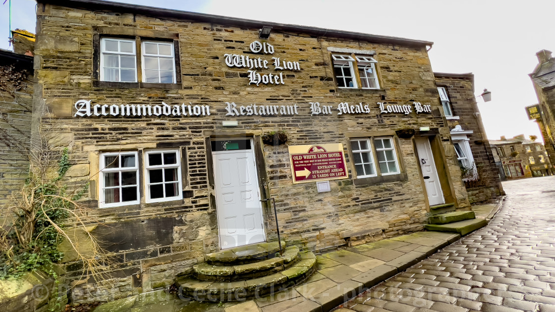 "Haworth, The Old White Lion Hotel. Yorkshire, Bronte Country." stock image