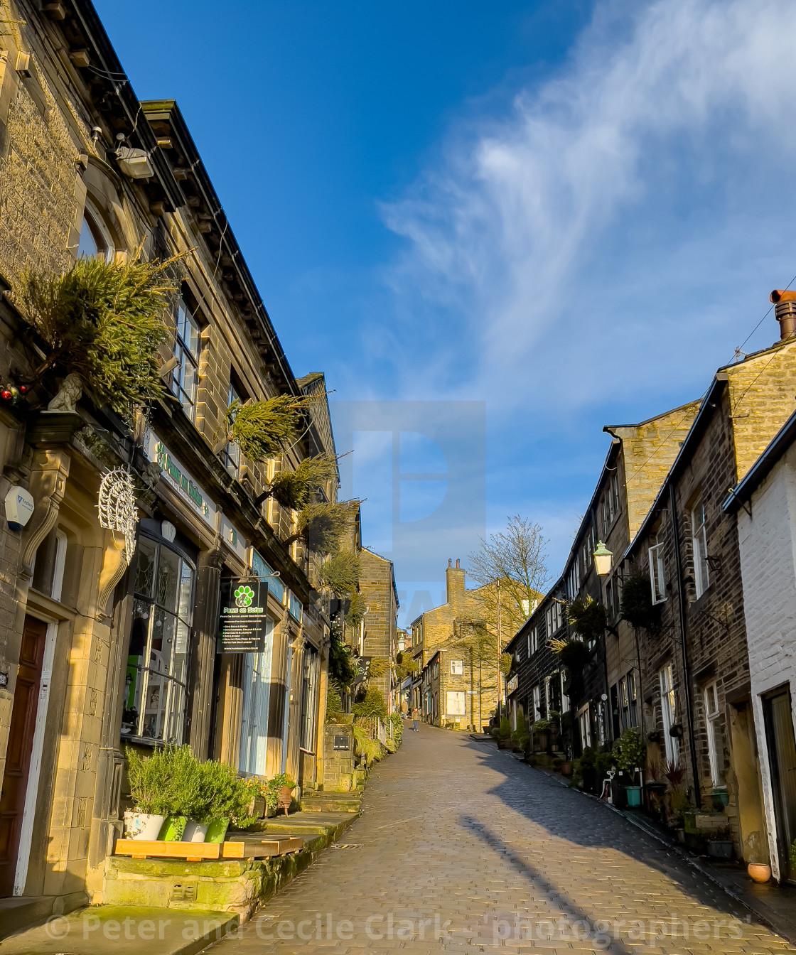 "Haworth Main Street, Setts and Shops" stock image