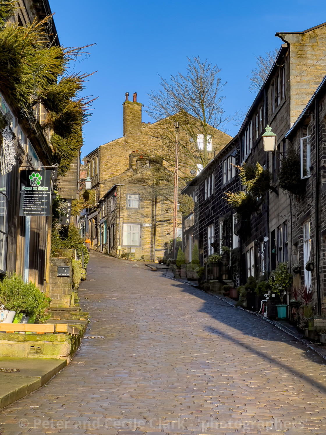 "Haworth Main Street, Setts and Shops." stock image