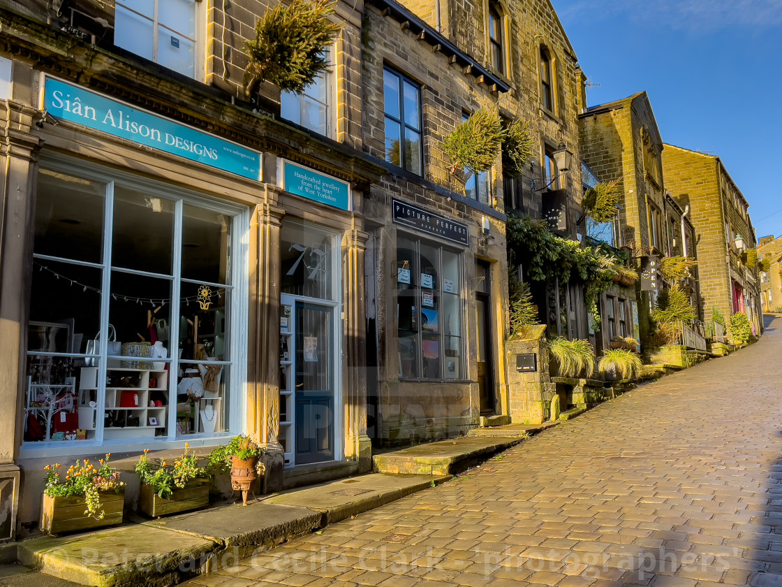 "Haworth Main Street, Setts and Shops" stock image