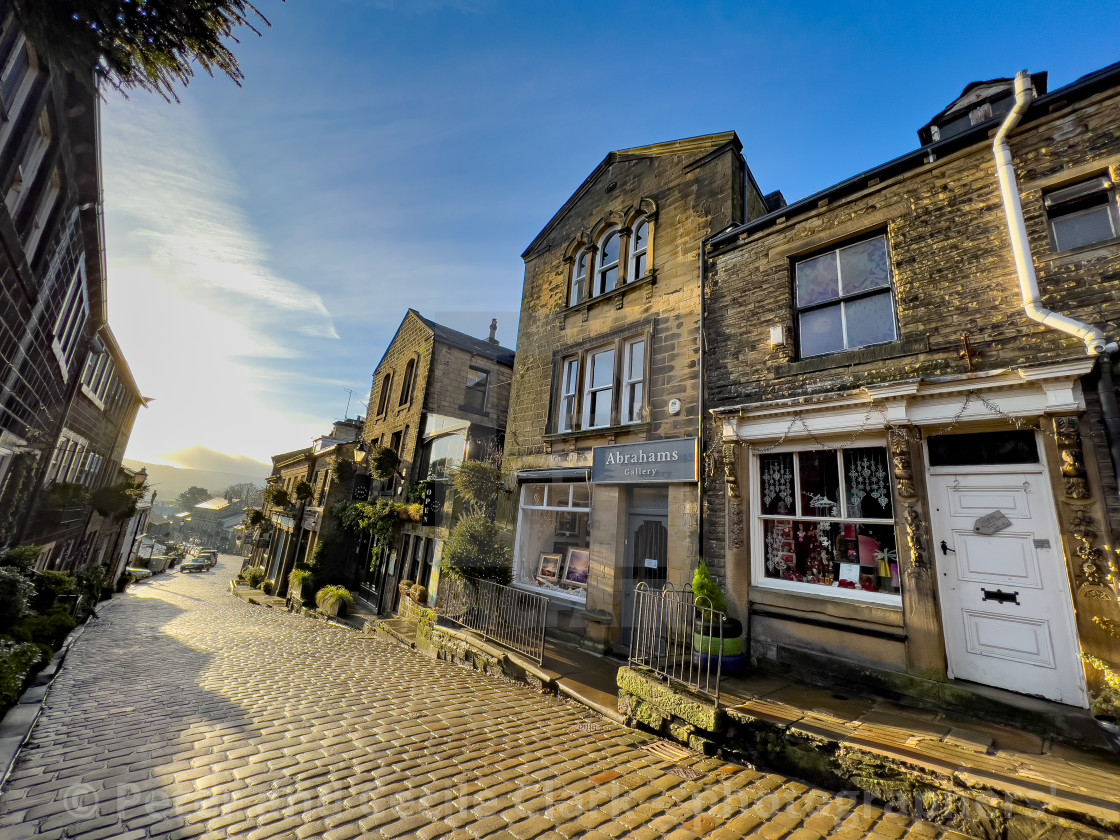 "Haworth Main Street, Setts and Shops" stock image