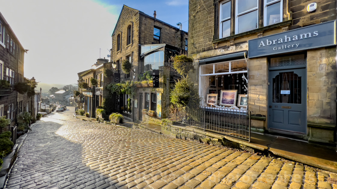 "Haworth Main Street, Setts and Shops" stock image