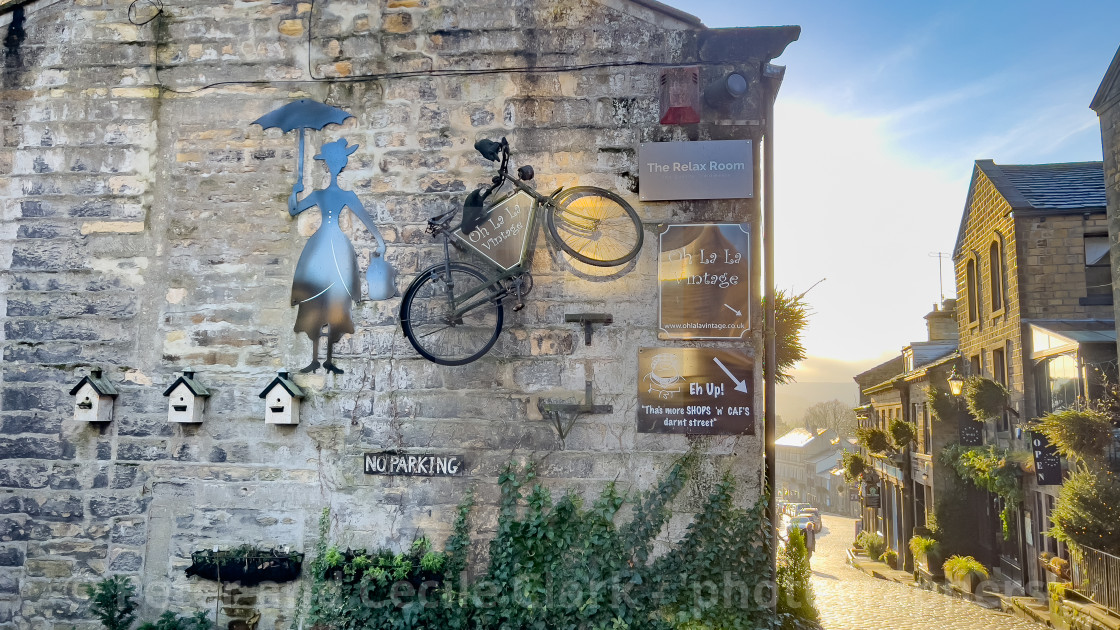 "Haworth Main Street, Sunrise, Setts and Shops" stock image