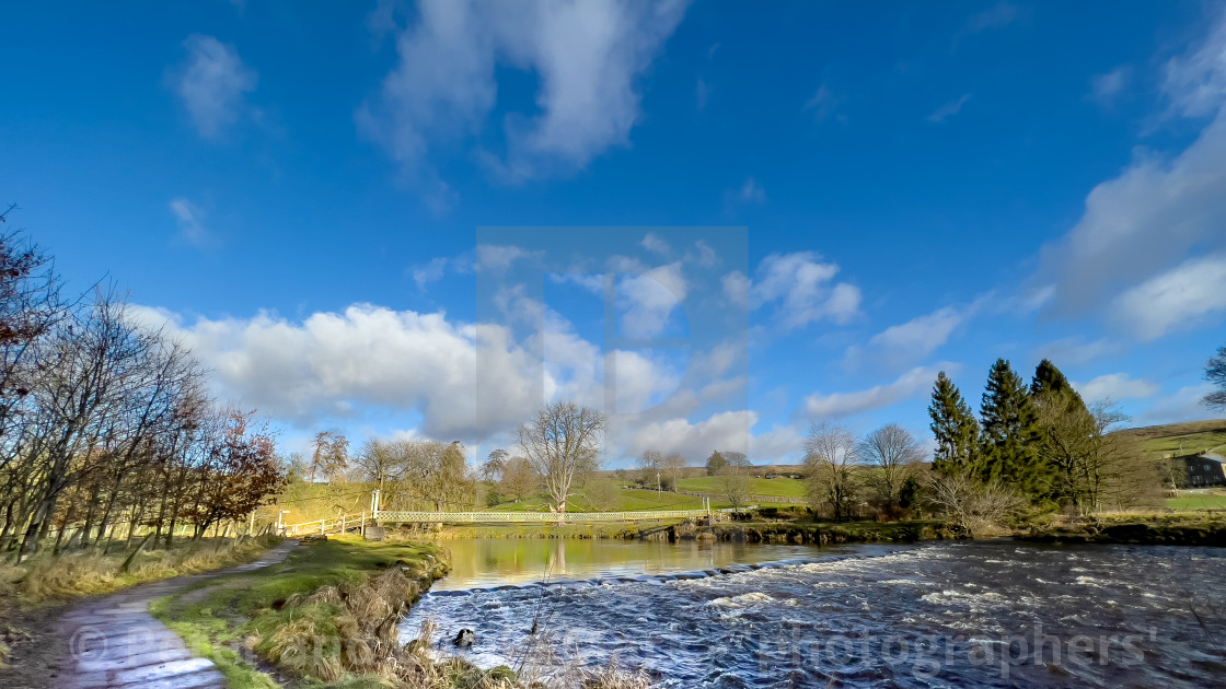 "Hebden Suspension Bridge, Yorkshire Dales." stock image