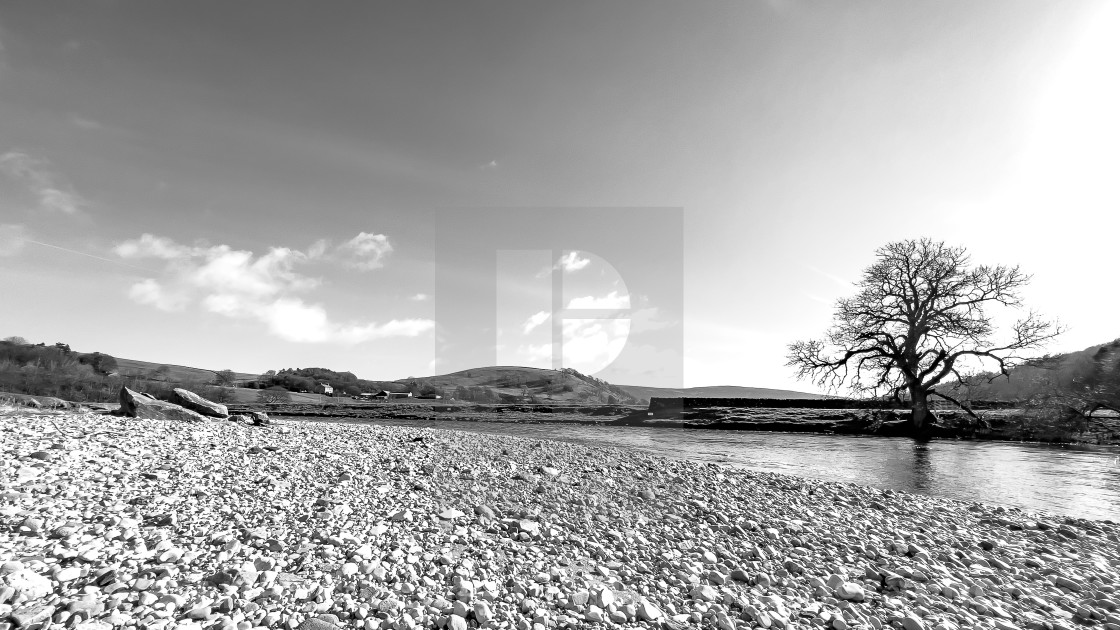 "Riverbank Pebbles, River Wharfe, Burnsall." stock image