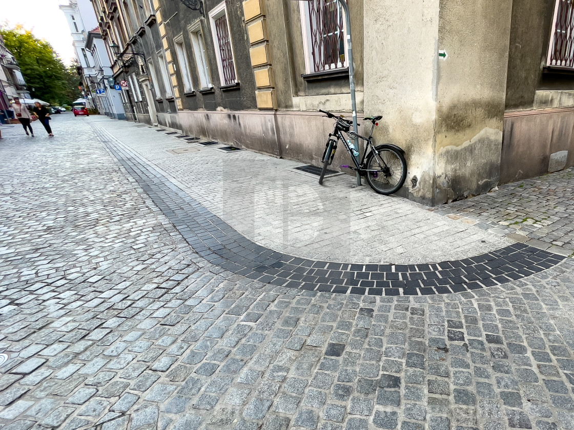 "Bicycle Parked at Corner Ul Krotka, Gliwice, Poland" stock image