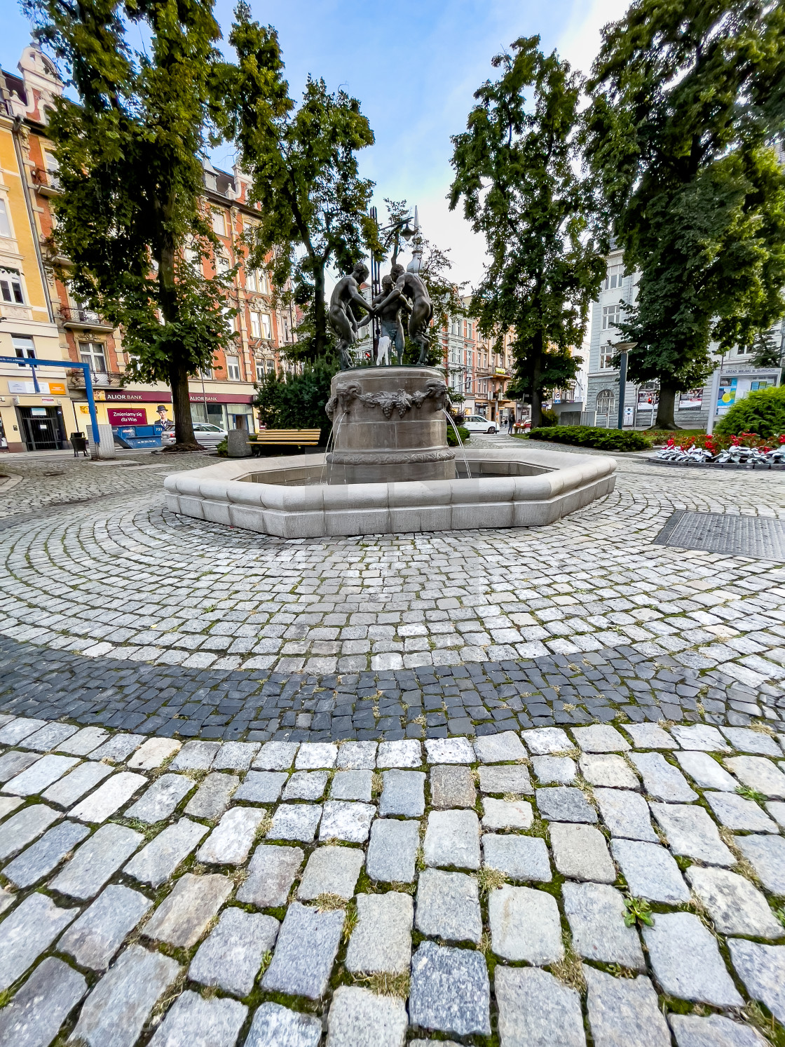 "The ‘Dancing Fauns’ Fountain and Pedestal. Gliwice, Poland." stock image