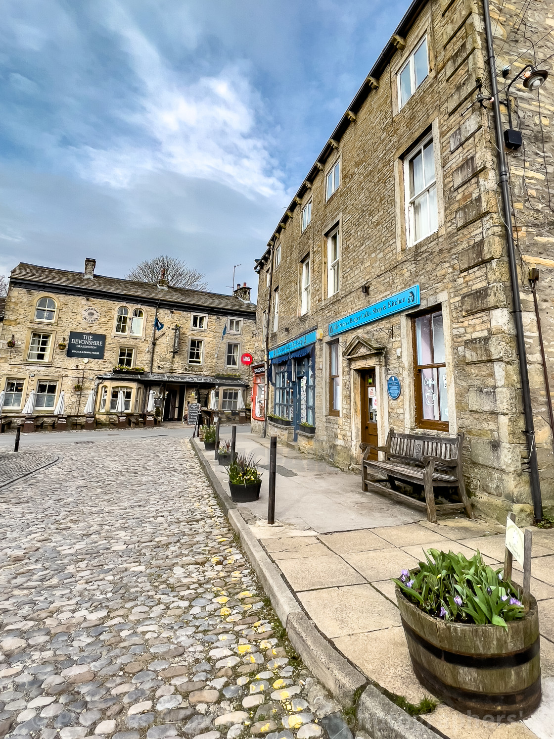 "Cobbled Street, The Square, Grassington." stock image