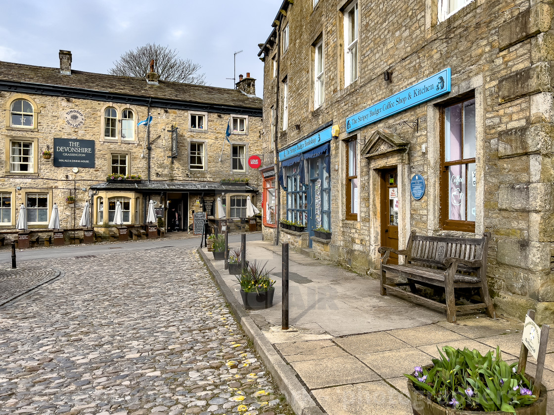 "Cobbled Street, The Square, Grassington." stock image