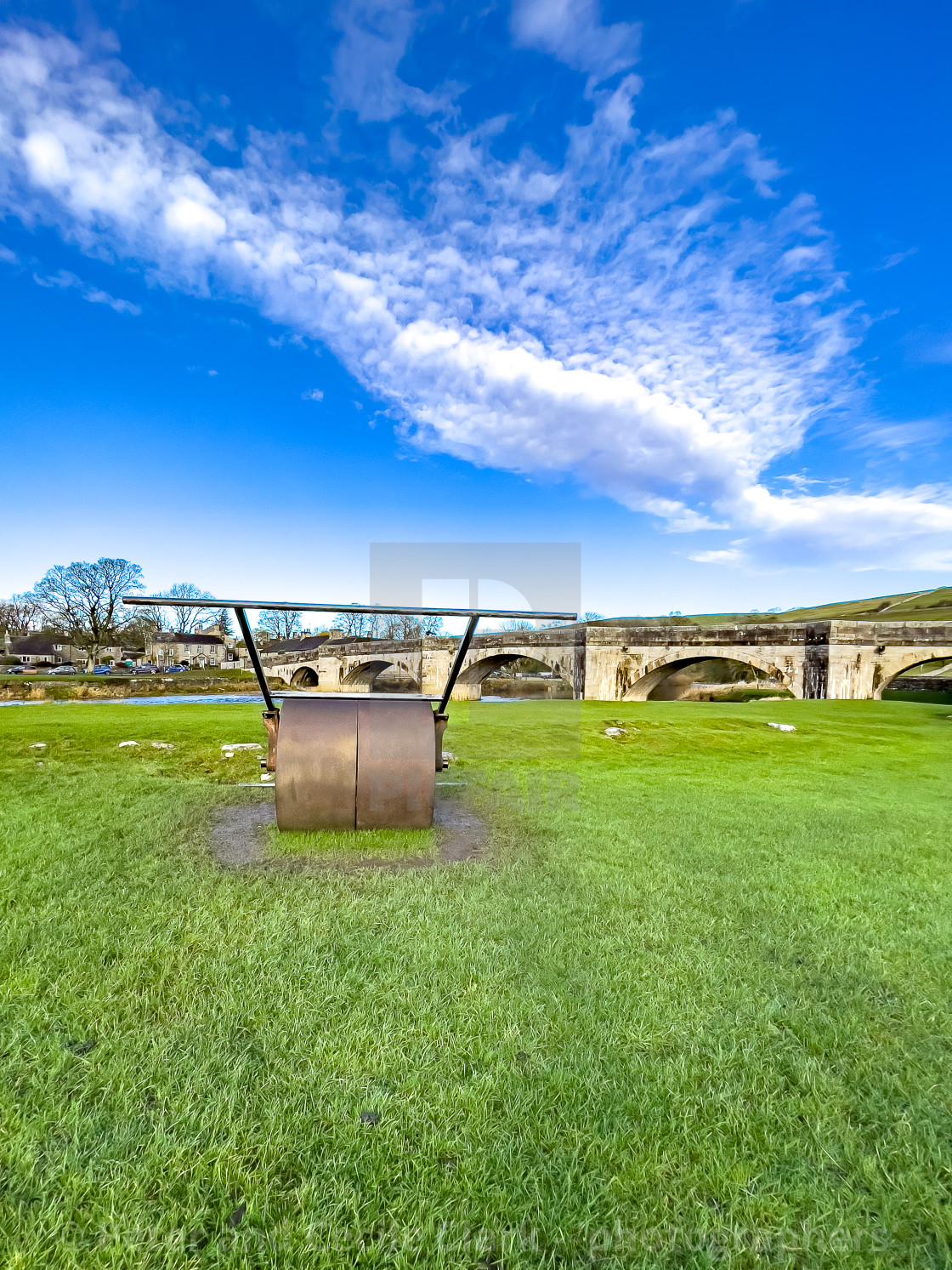 "Cricket Pitch Roller, Burnsall." stock image