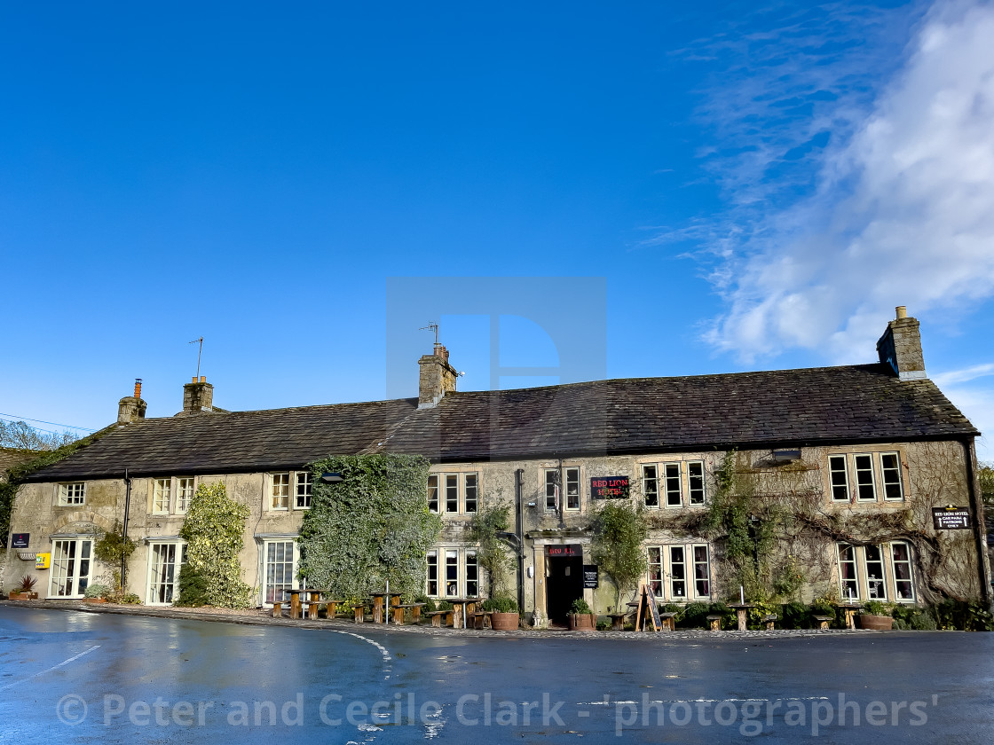 "Red Lion, Public House, Hotel, Restaurant Burnsall." stock image