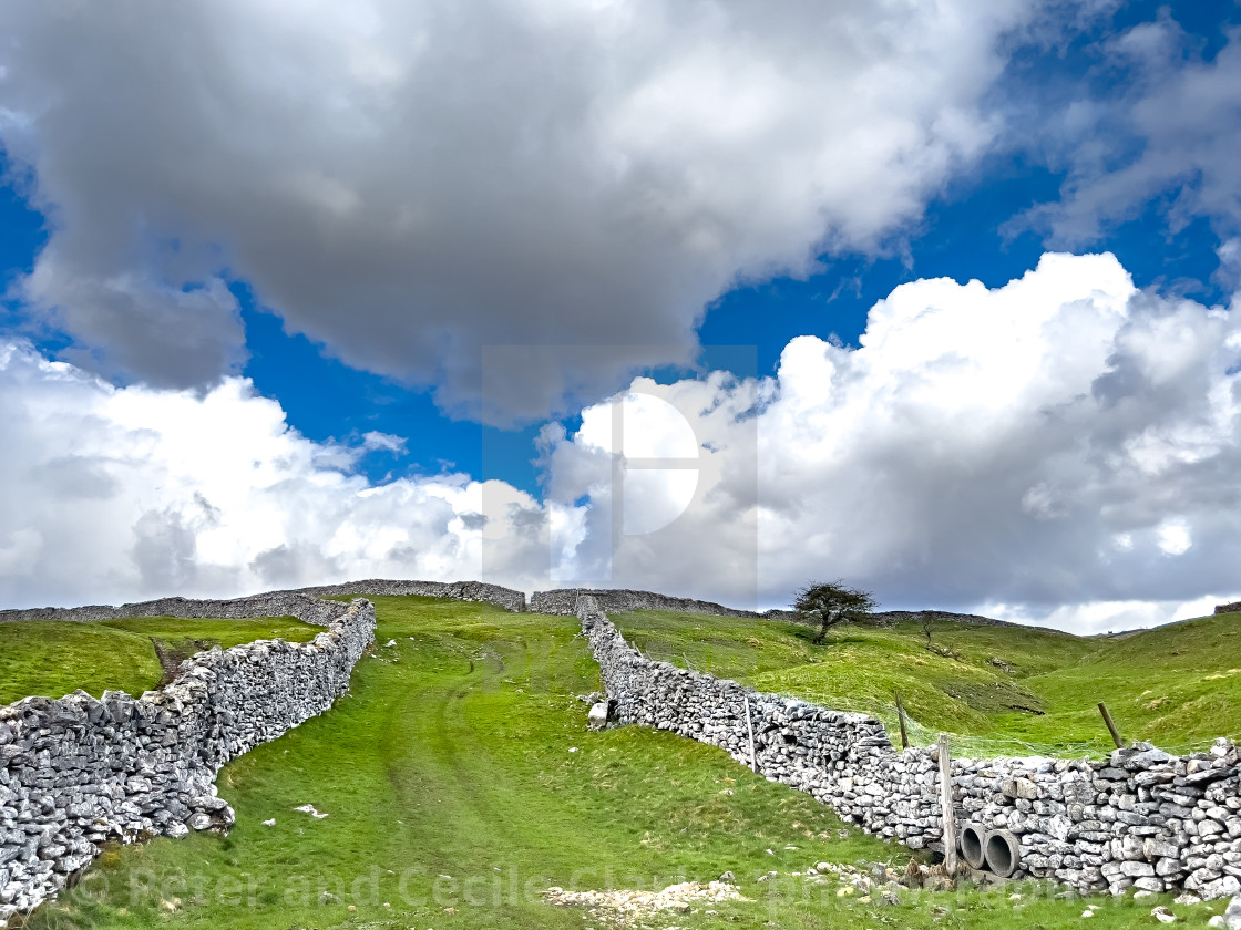 "Fields and Pastures, Grassington." stock image