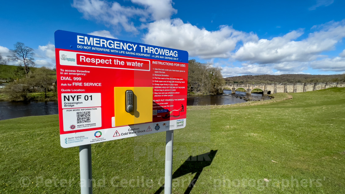 "Emergency Throwbag at Grassington Bridge" stock image