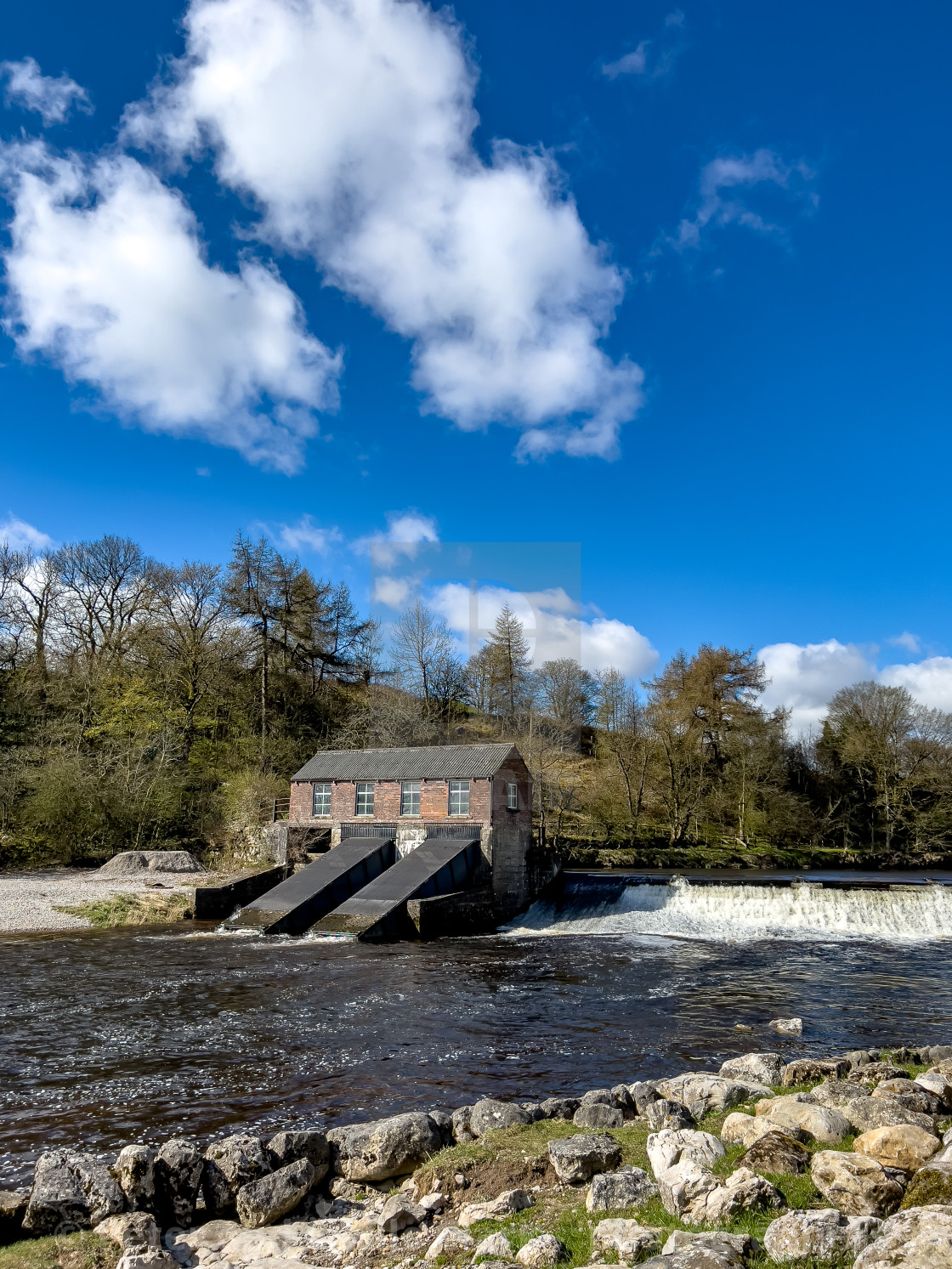 "Linton Falls Hydro on the River Wharfe." stock image