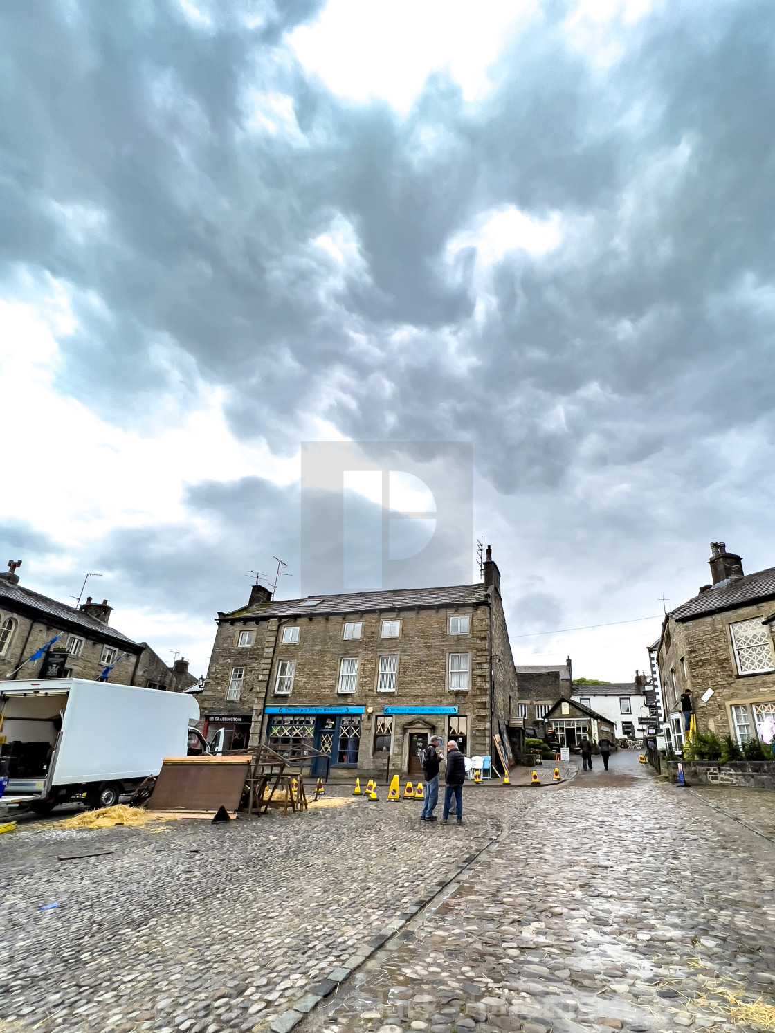 "Grassington Market Square after a days filming." stock image