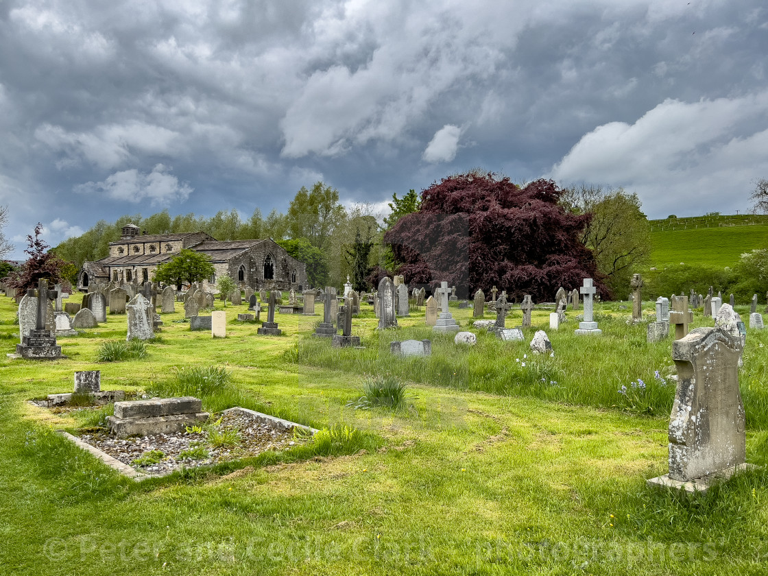 "St Michael and All Angels Parish Church and Cemetery, Linton in Craven." stock image