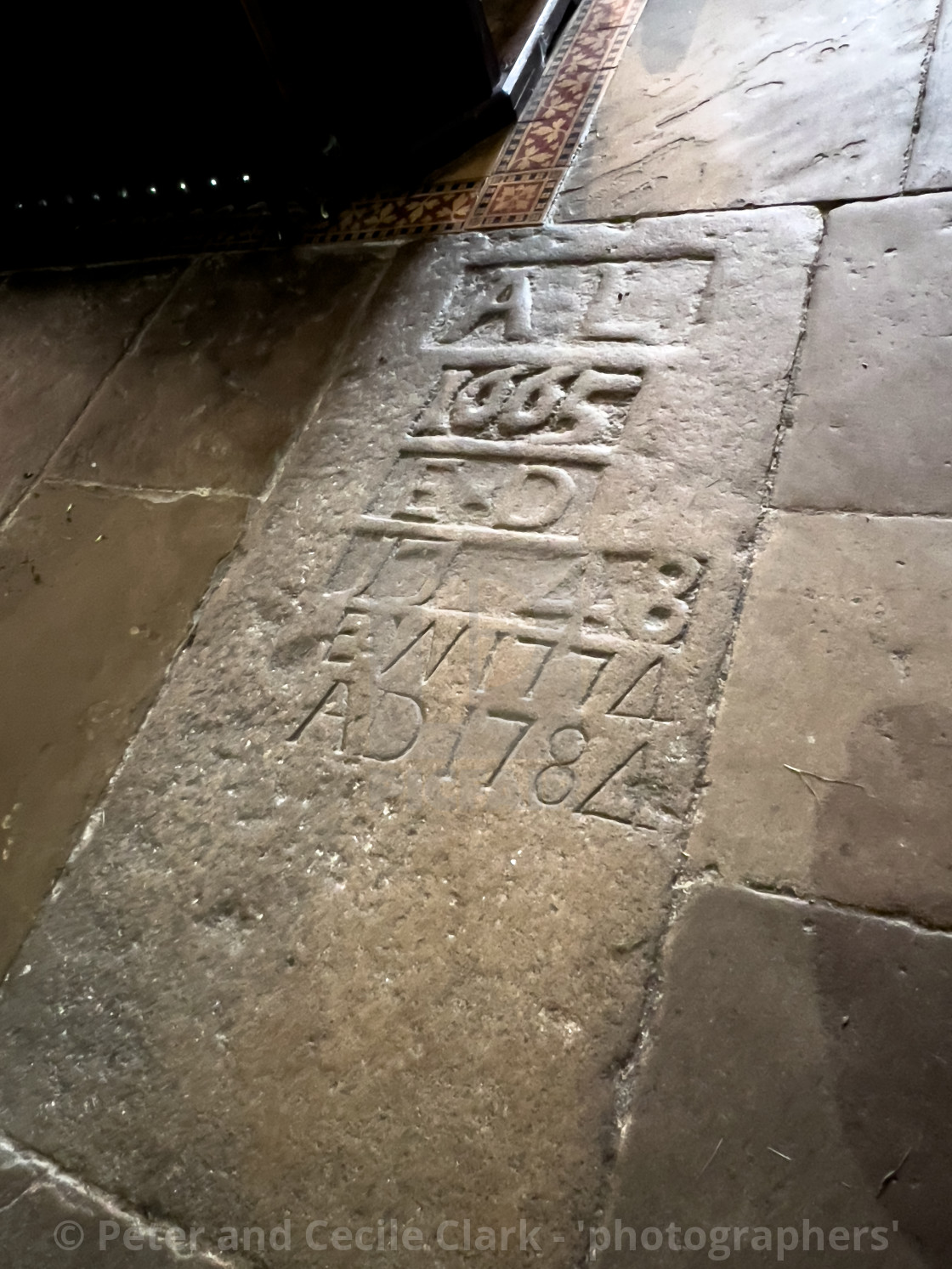 "Anne Lupton Grave Slab inside Parish Church, St Michael and All Angels, Linton in Craven." stock image