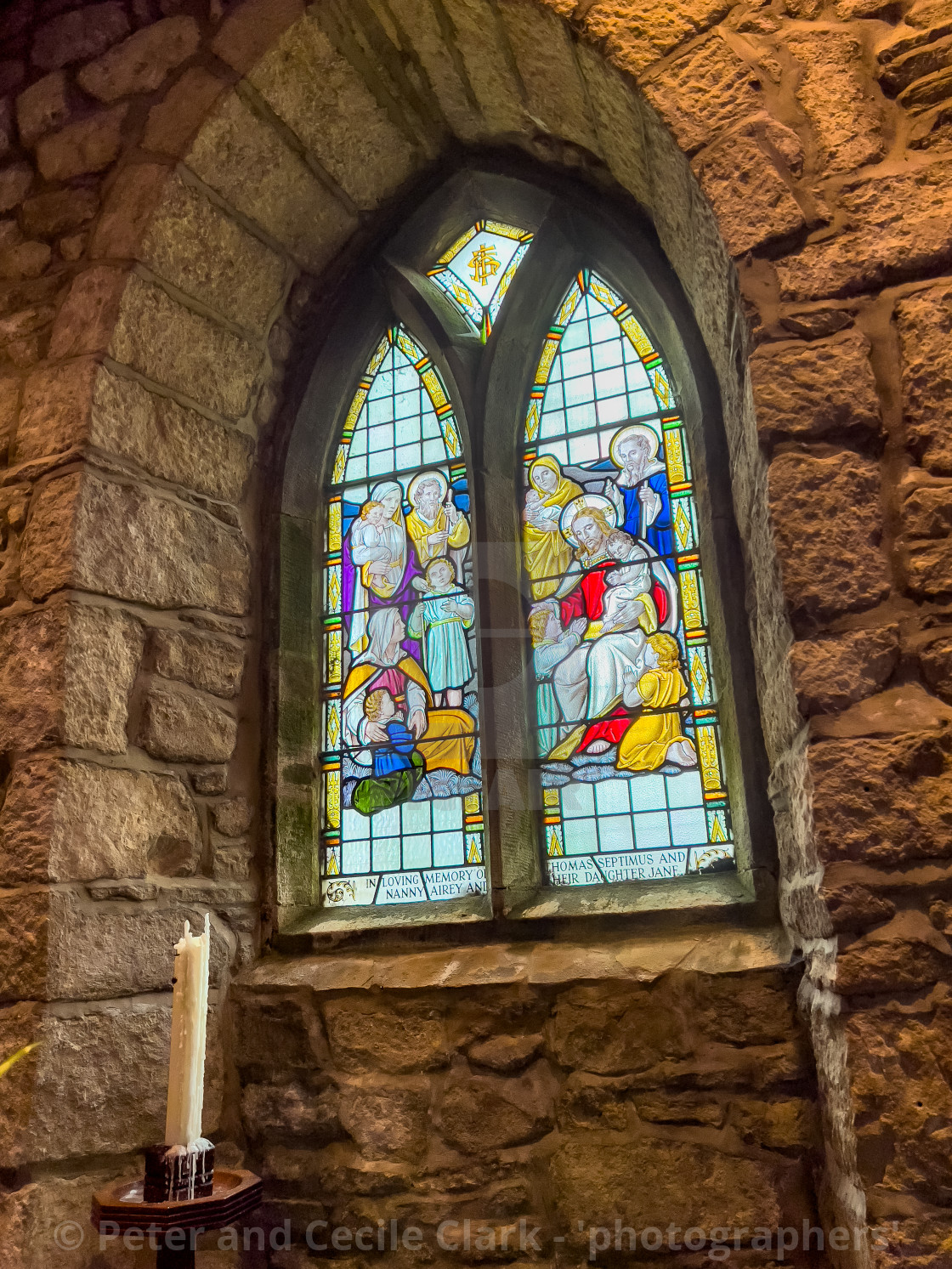 "Parish Church, St Michael and All Angels, Linton in Craven. Stained Glass Window" stock image