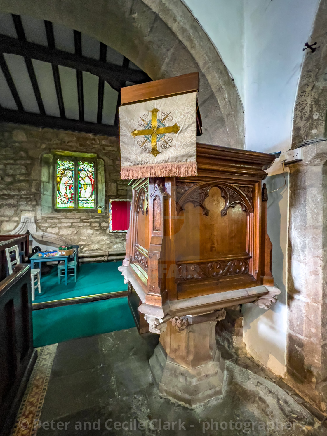 "Interior, Parish Church, St Michael and All Angels, Linton in Craven." stock image