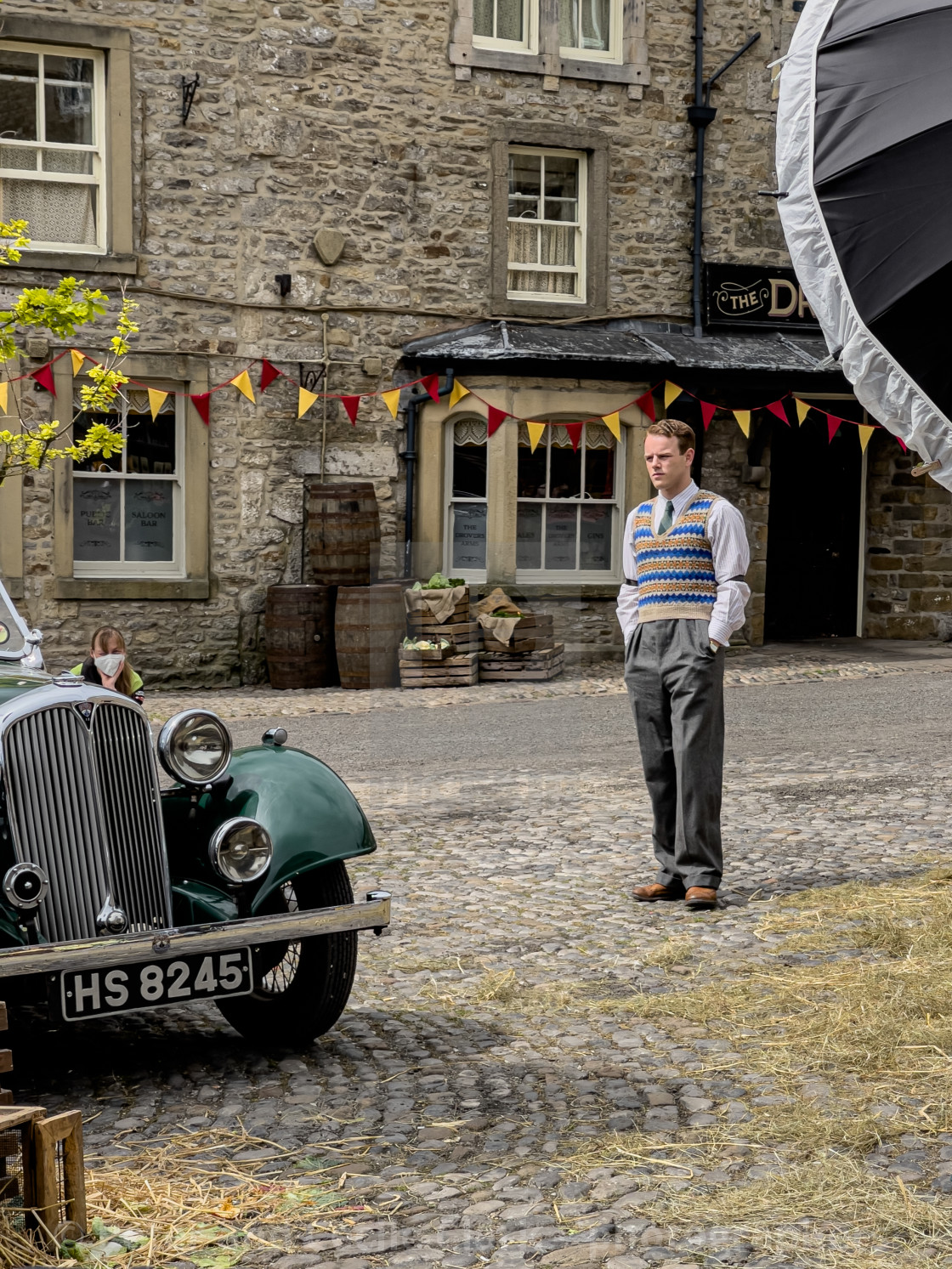 "Grassington Cobbled Market Square During a Days Filming." stock image