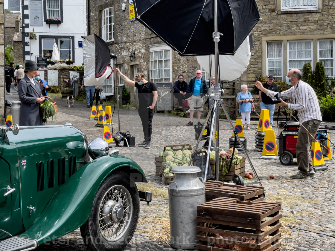 "Grassington Cobbled Market Square During a Days Filming." stock image
