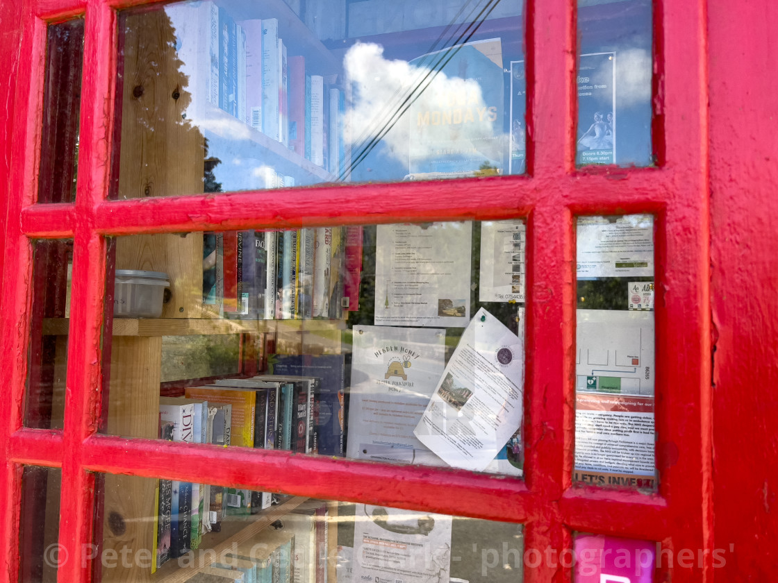 "Red Telephone Box Library, Hebden, Yorkshire Dales." stock image