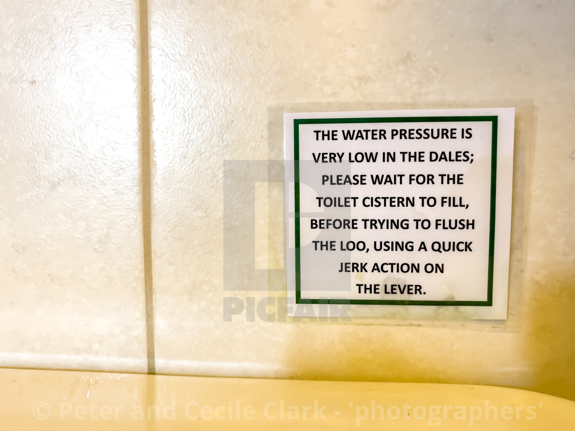 "Toilet, Low Water Pressure Warning Sign." stock image