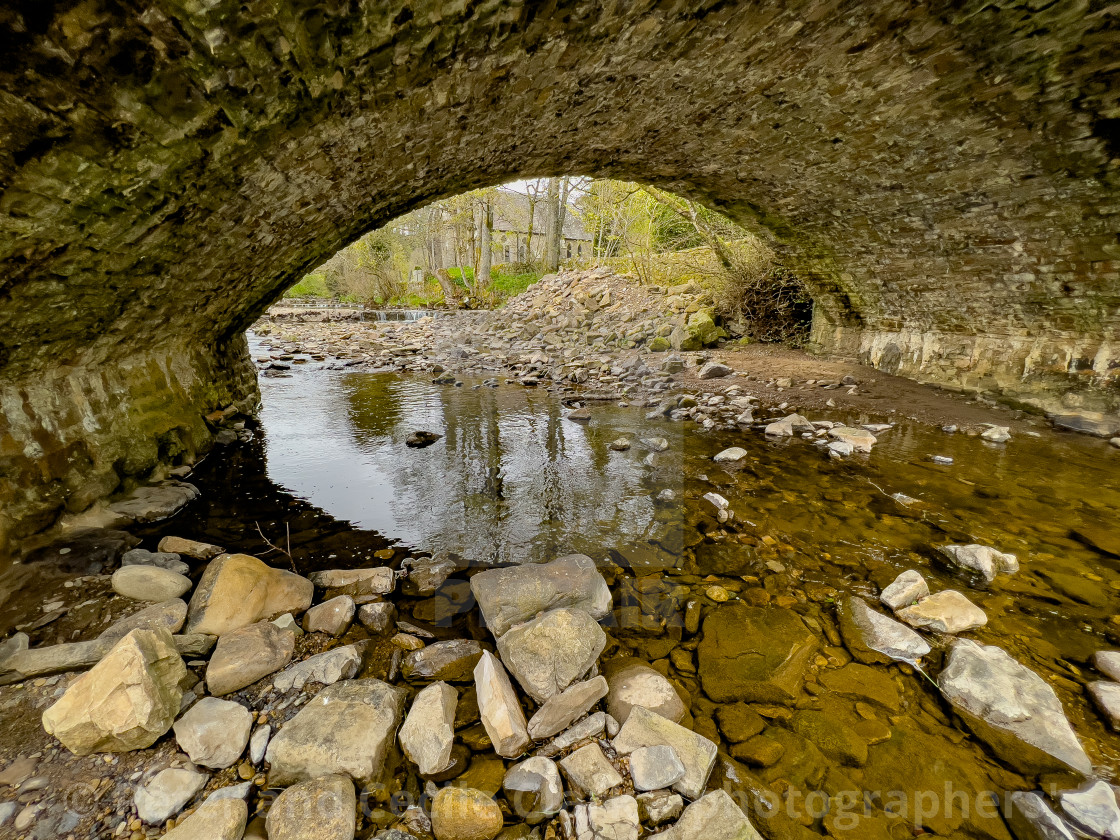 "Hardraw Beck, Arched Stone Bridge." stock image