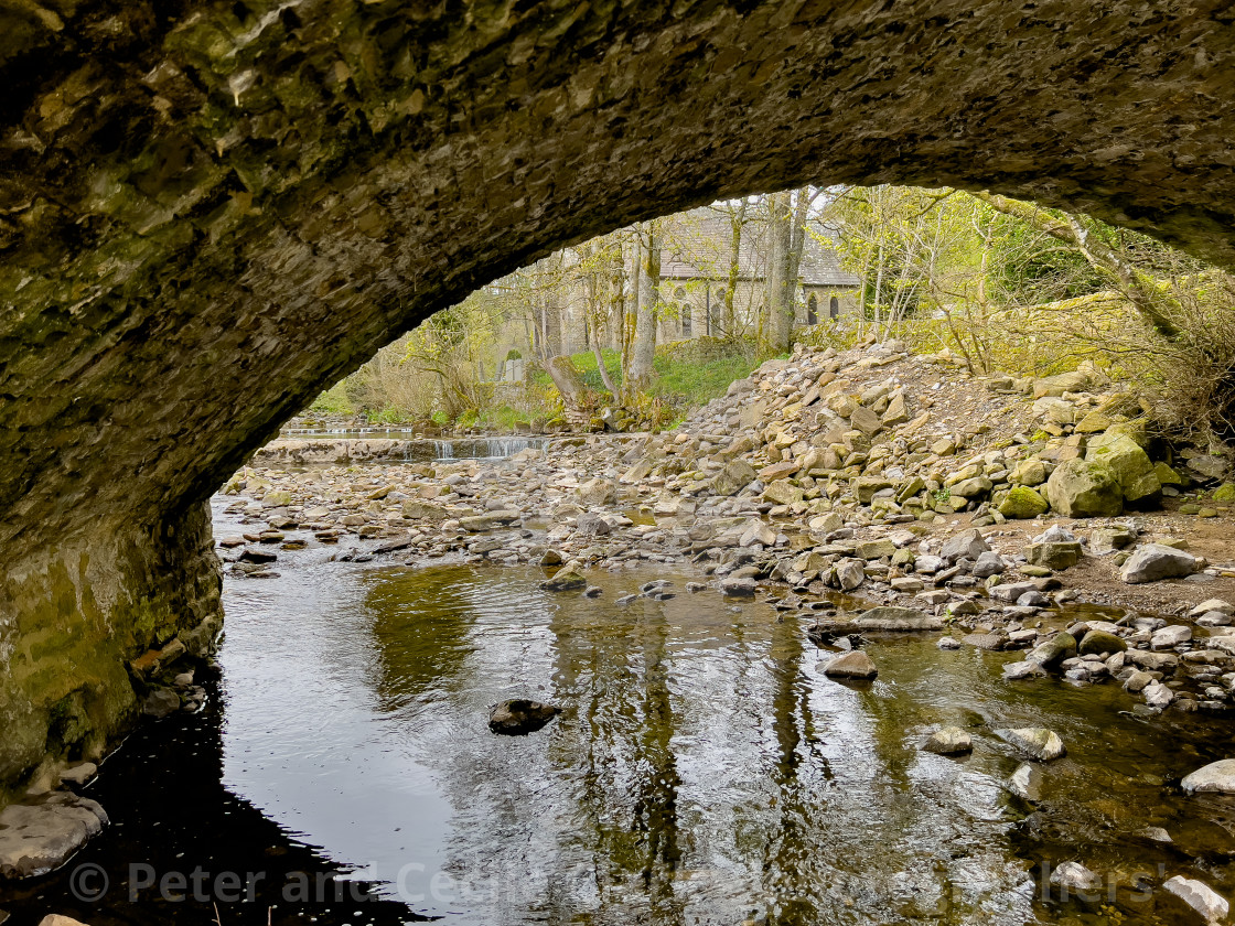 "Hardraw Beck, Arched Stone Bridge." stock image