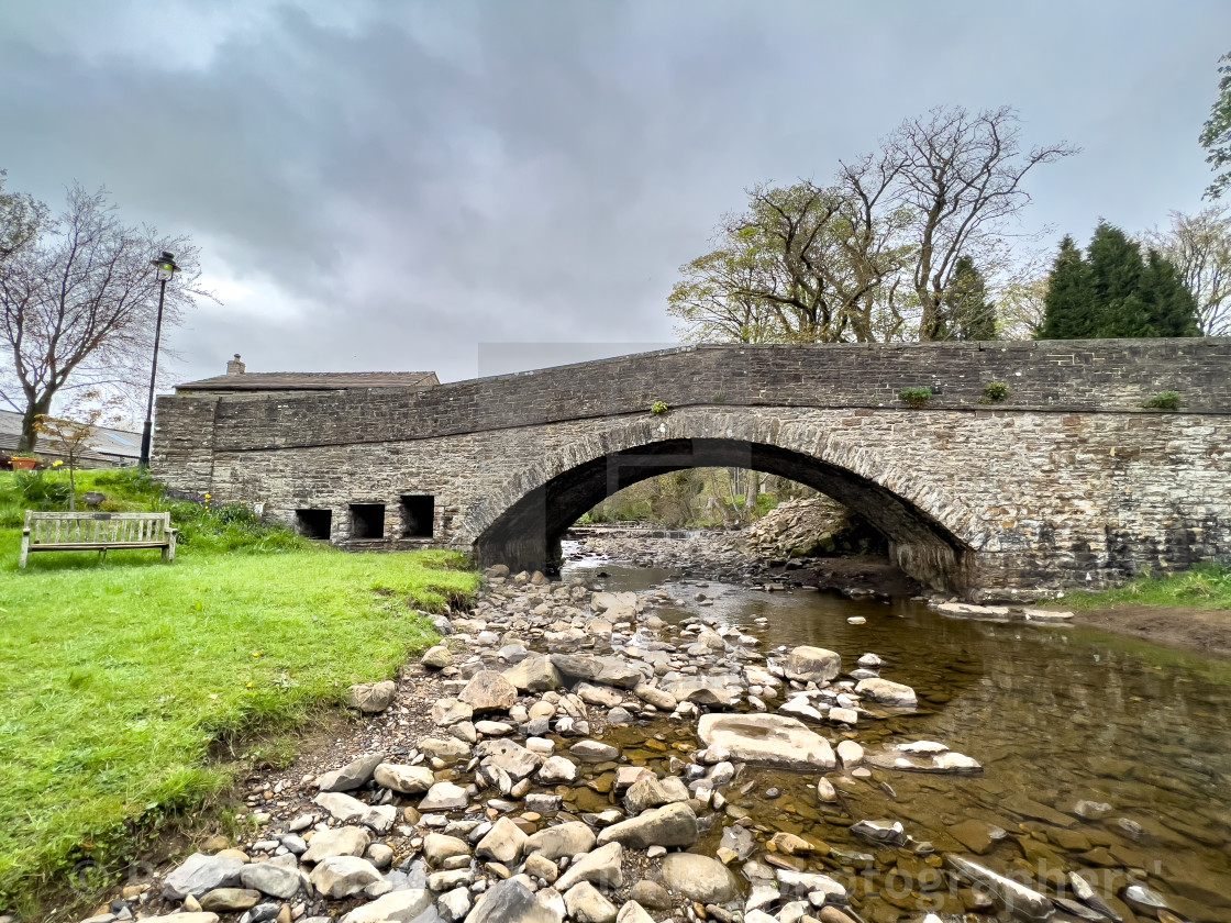 "Hardraw Beck, Arched Stone Bridge." stock image