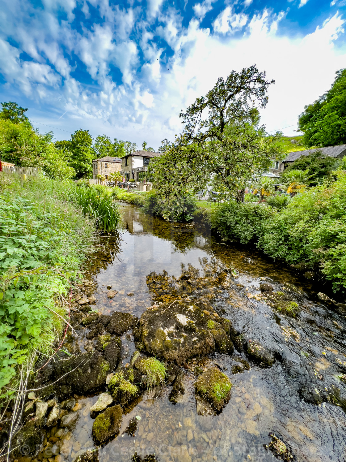 "Beck Hall and Malham Beck, Malham, Yorkshire Dales." stock image