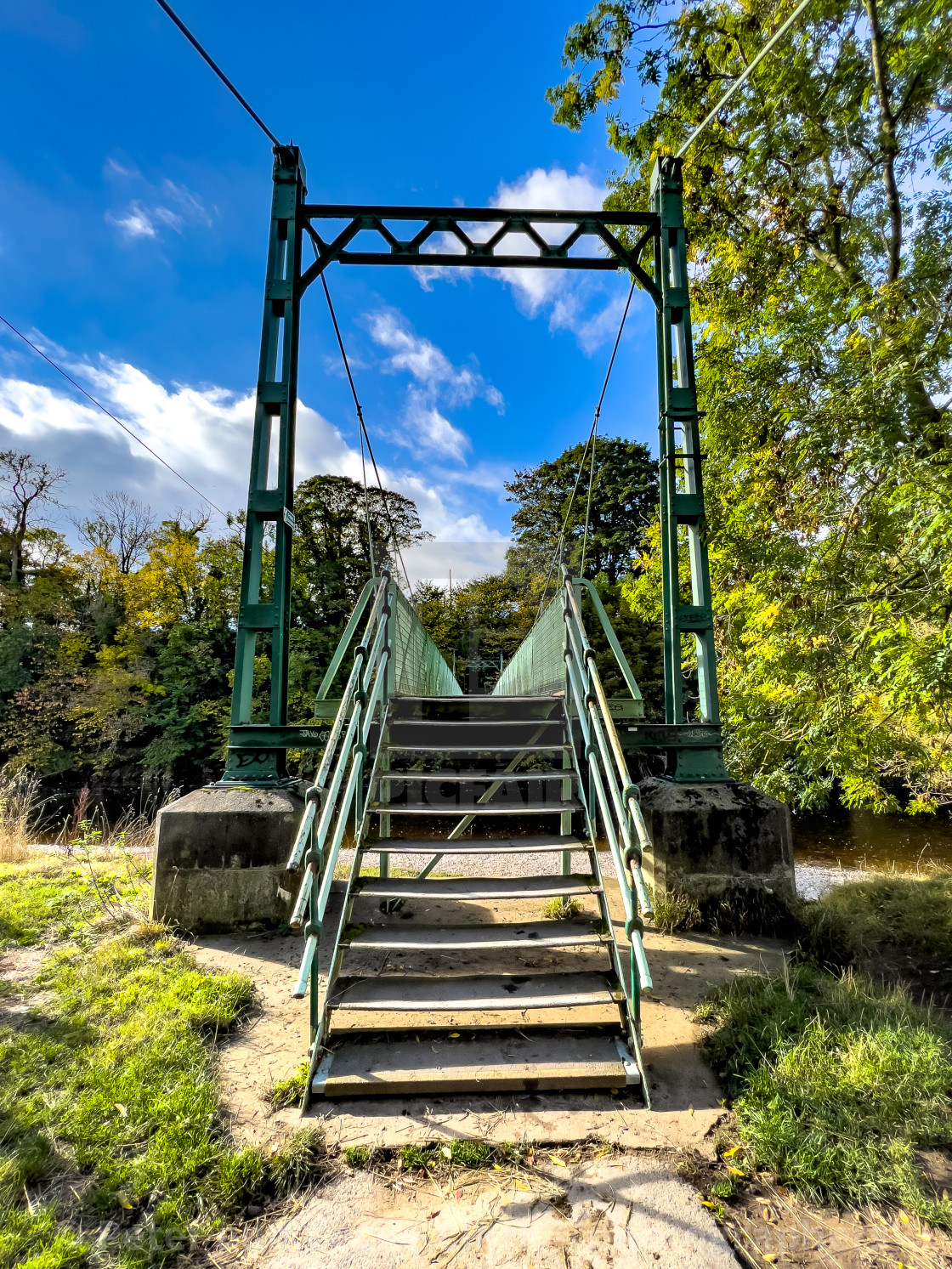 "Suspension Bridge, Addingham, Yorkshire." stock image