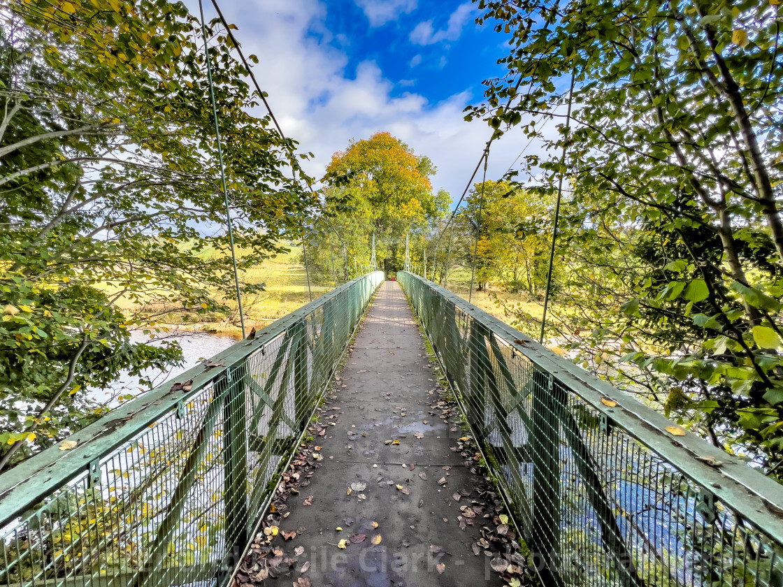 "Suspension Bridge, Addingham, Yorkshire." stock image