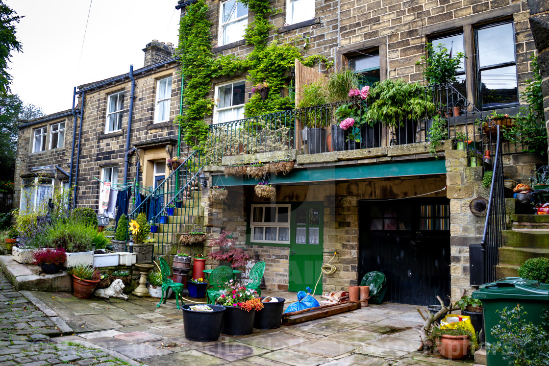 "Haworth, a colourful street." stock image