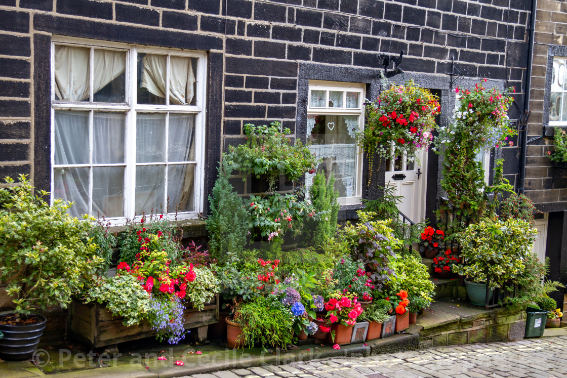 "Haworth, a colourful street." stock image