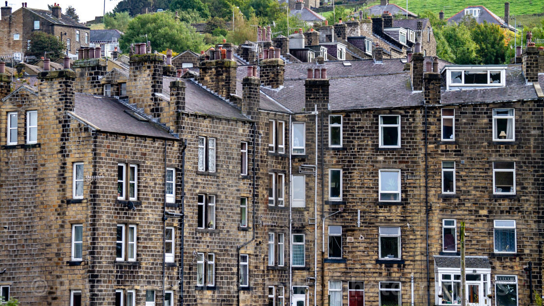 "Haworth Stone Built Terraced Housing" stock image