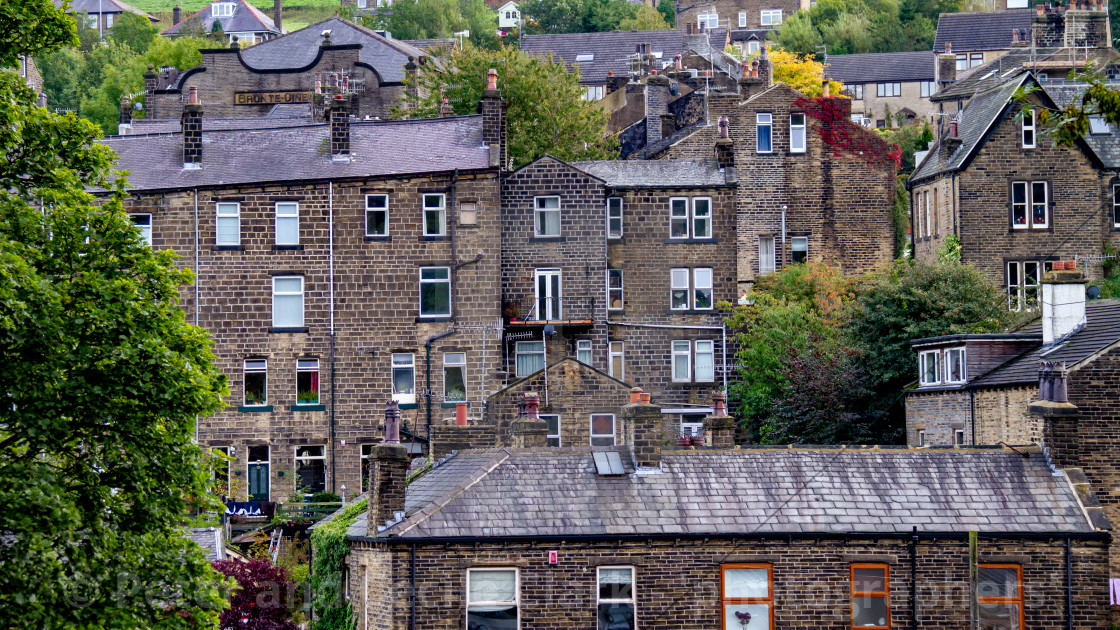 "Haworth Stone Built Terraced Housing" stock image