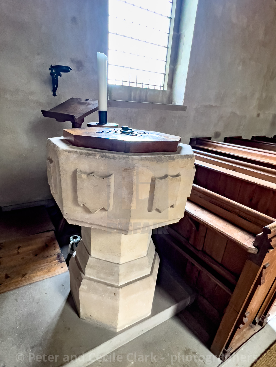 "Saint Chads Church, the Font. Hutton le Hole" stock image