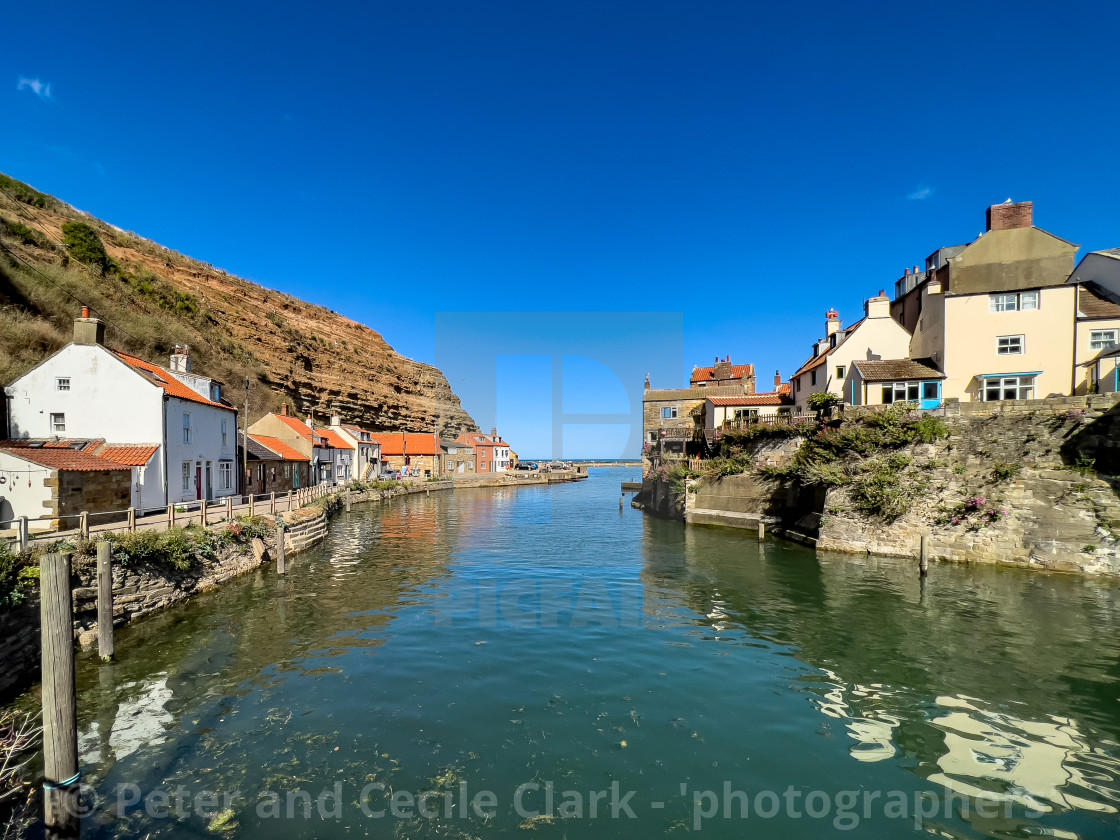 "Staithes Beck and Cottages." stock image