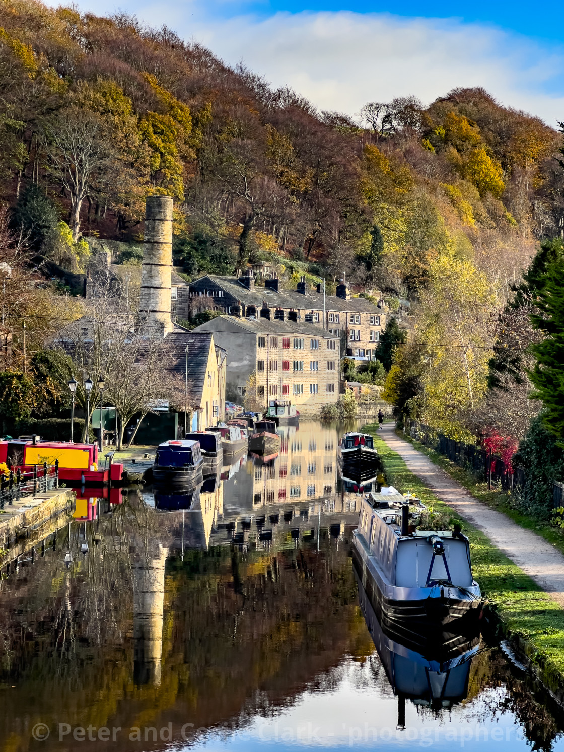 "Rochdale Canal and Barge, Hebden Bridge" stock image