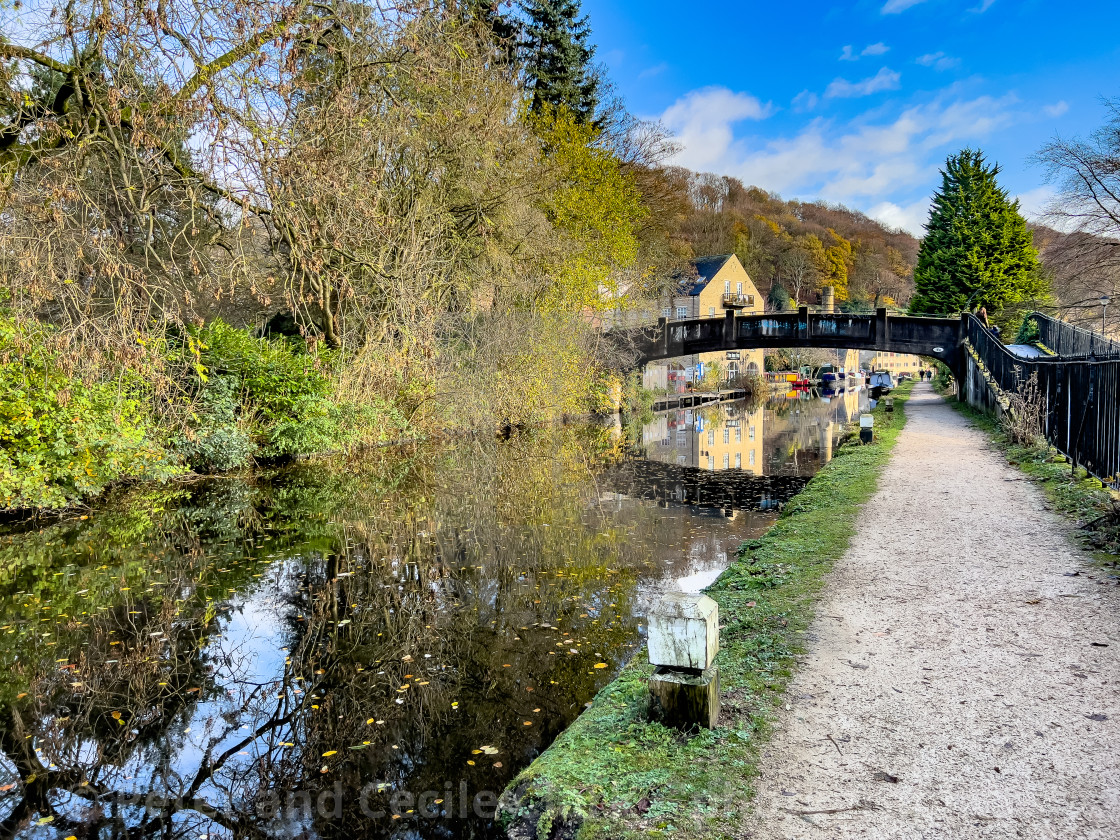 "Rochdale Canal and Bridge, Hebden Bridge" stock image