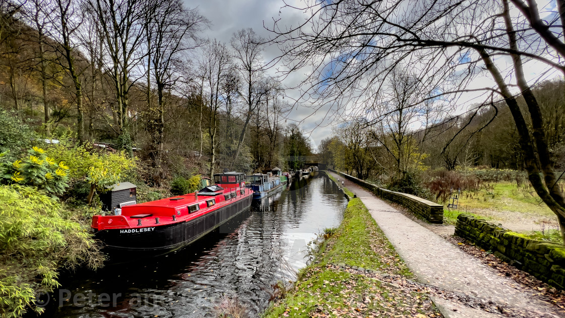 "Rochdale Canal, Hebden Bridge," stock image