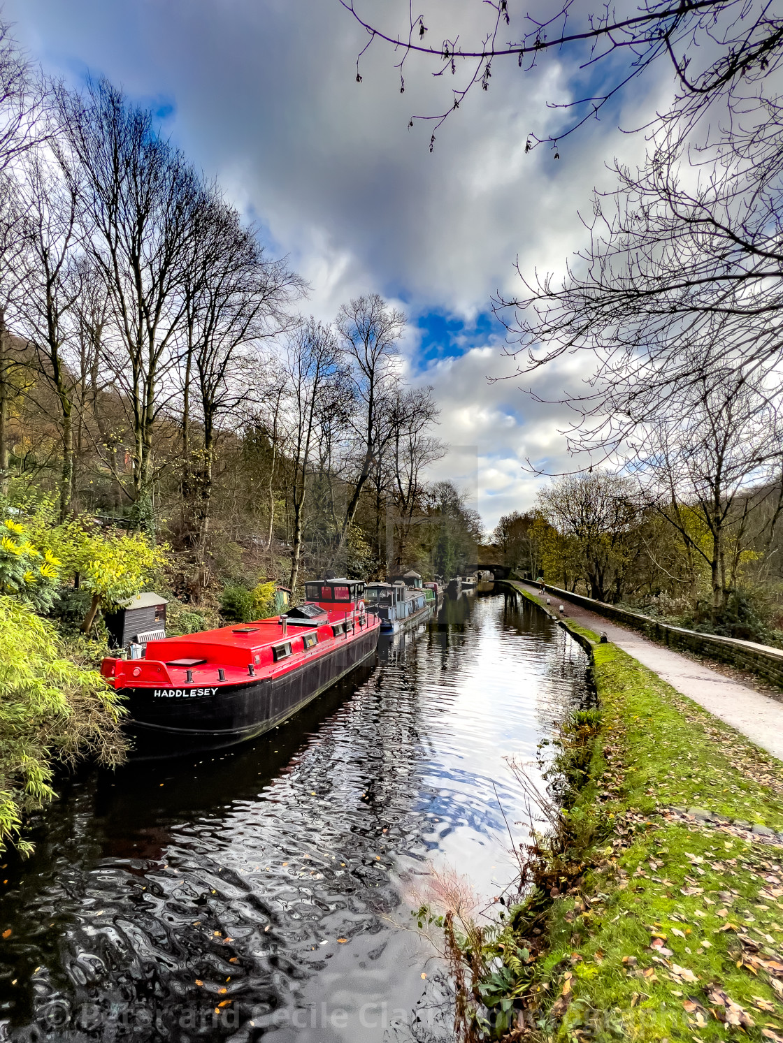 "Rochdale Canal and Barge, Hebden Bridge." stock image