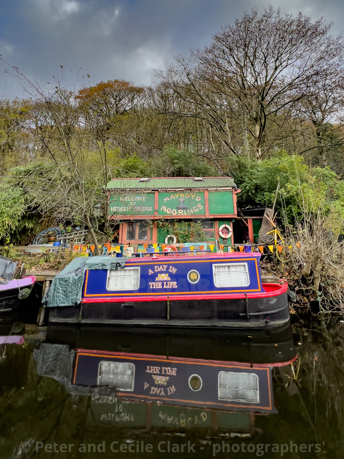 "Rochdale Canal and Barge, Hebden Bridge." stock image